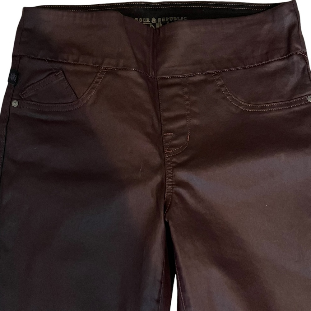 Rock & Republic Denim Fever RX Wine Pull On Faux Leather Pants